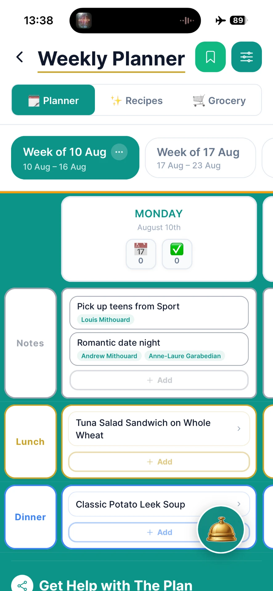 Butler app: Plan — Your week, autopopulated